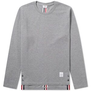 Thom Browne Gray Back Stripe Pique Long Sleeve Tee Size 3 (Large) Top